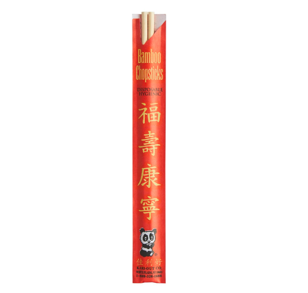 Picture of CHOPSTICKS - SEPERATED - BAMBOO - 8.7" LONG - RED PAPER SLEEVE - 10X100 PER CASE