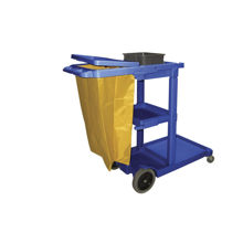 Picture of Blue Plastic Janitor Cart with Yellow Zipper 5-Bushel Bag