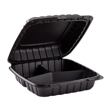 Picture of MFPP - 7.5"X7.5"X2.6" - 3 COMPARTMENT - BLACK - HINGED CONTAINER -  150 PER CASE