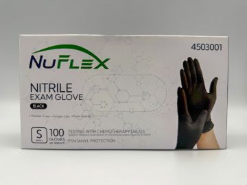 Picture of BLACK NITRILE POWDER FREE EXAM GLOVES -  CHEMO & FENTANYL RATED - 3.5 MIL - SMALL - 10/100 PER CASE