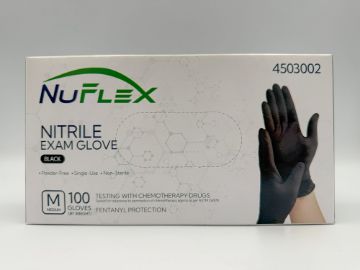 Picture of BLACK NITRILE POWDER FREE EXAM GLOVES - CHEMO & FENTANYL RATED - 3.5 MIL - MEDIUM - 10/100 PER CASE