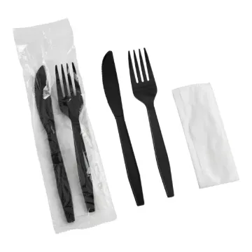 KIT - 3/1 X-HVY WT. BLACK PP FORK (5.6 GRAMS), KNIFE (6.2 GRAMS), 12X13" 1PLY NAPKIN - 250 PER CASE
